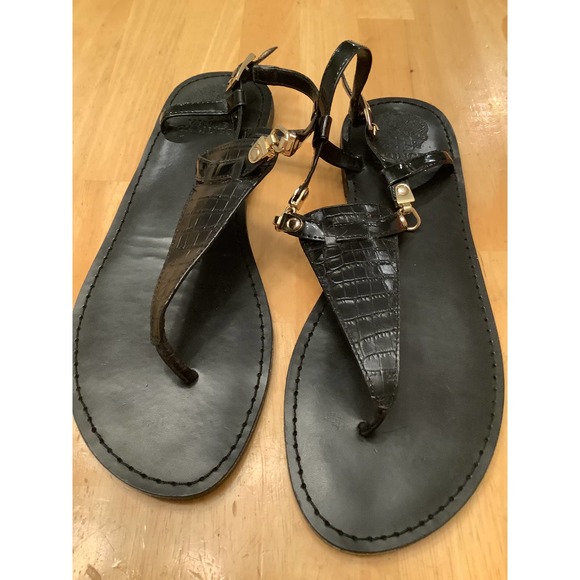 VINCE CAMUTO “ITELLI” CROC EMBOSSED BLACK LEATHER SANDALS 9M - Picture 10 of 10